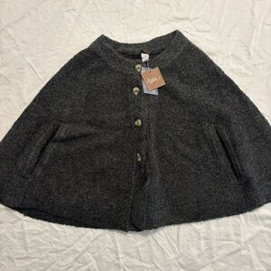 Tea Collection Size Medium Kids Charcoal Gray Button-Up Cape Wool Blend Pockets